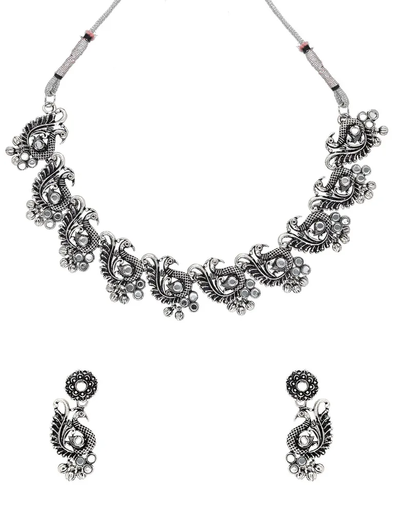 Mirror Necklace Set in Oxidised Silver finish - SWJ868