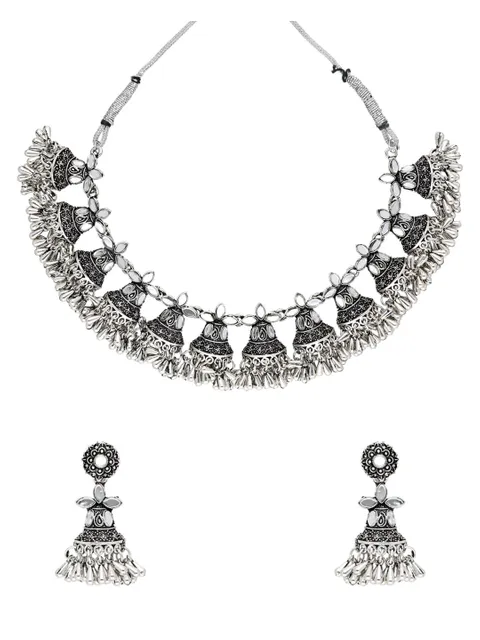 Mirror Necklace Set in Oxidised Silver finish - SWJ876