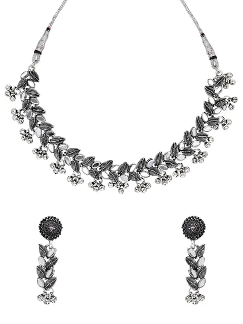 Mirror Necklace Set in Oxidised Silver finish - SWJ873