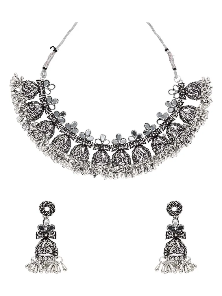 Mirror Necklace Set in Oxidised Silver finish - SWJ877