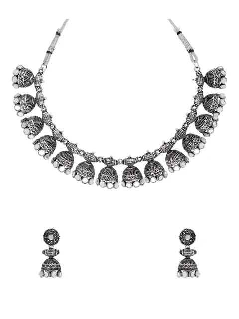 Mirror Necklace Set in Oxidised Silver finish - SWJ878
