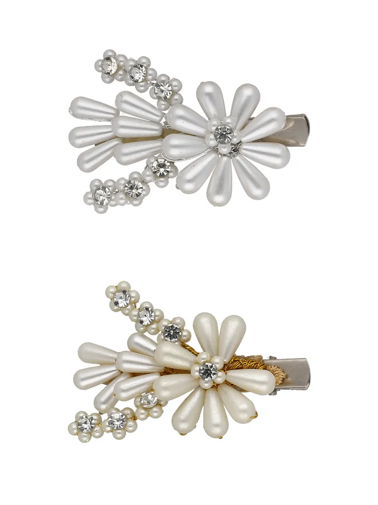 Fancy Hair Clip in White color and Rhodium finish - ARE370