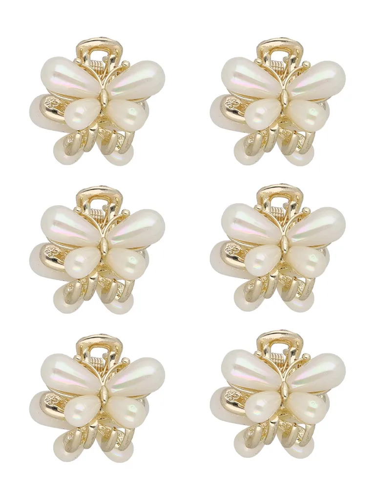 Fancy Butterfly Clip in White color and Gold finish - CNB35453