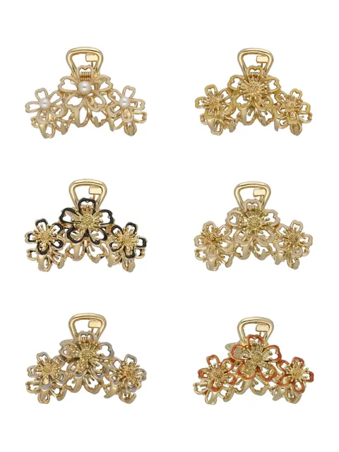 Fancy Butterfly Clip in Assorted color and Gold finish - CNB37448