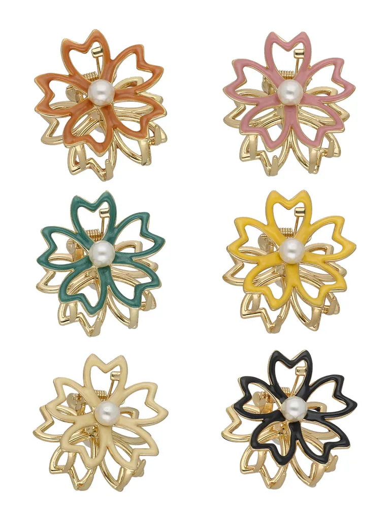 Fancy Butterfly Clip in Assorted color and Gold finish - CNB37453