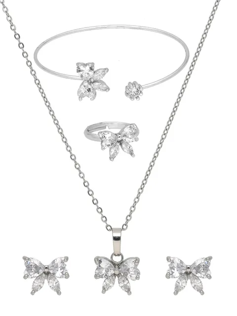 AD / CZ Pendant Set with Bracelet and Finger Ring - CNB37729