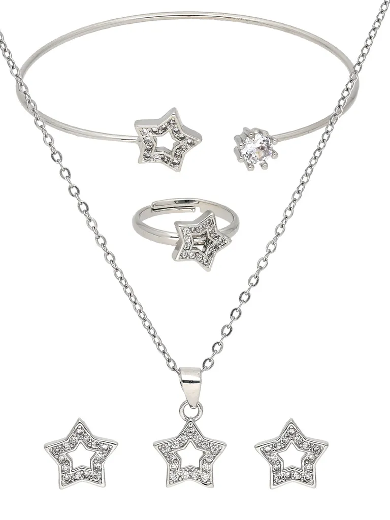 AD / CZ Pendant Set with Bracelet and Finger Ring - CNB37734