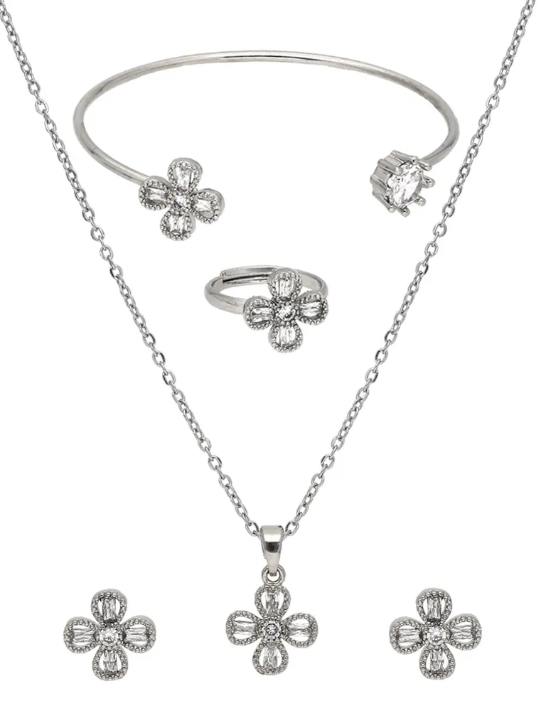 AD / CZ Pendant Set with Bracelet and Finger Ring - CNB37722