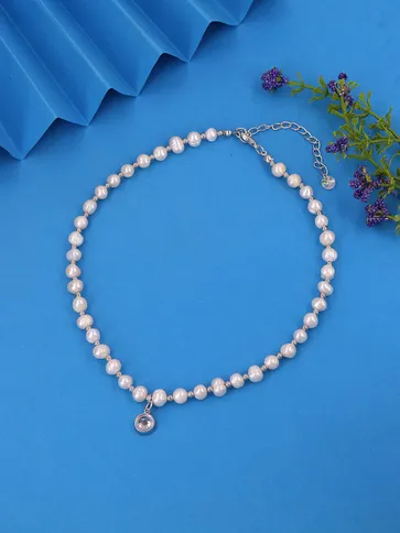 Pearls Mala with Pendant in Rhodium finish - CNB37805