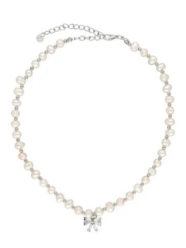 Pearls Mala with Pendant in Rhodium finish - CNB37806