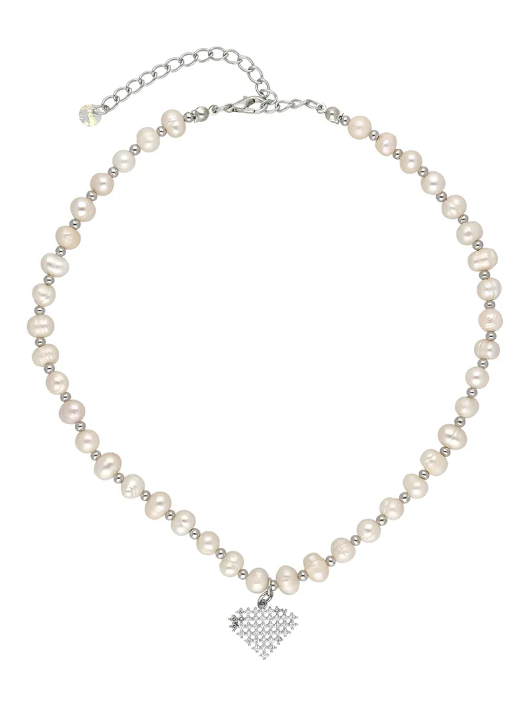 Pearls Mala with Pendant in Rhodium finish - CNB37807