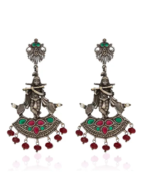 Temple Long Earrings in Ruby & Green color - CNB39339