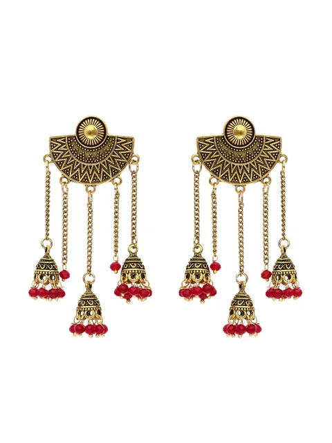 Oxidised Jhumka Earrings in Ruby color - S30084