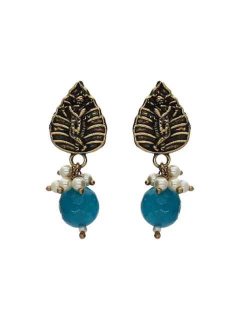 Oxidised Dangler Earrings in Firoza color - S29638