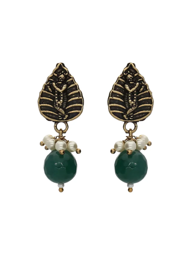 Oxidised Dangler Earrings in Green color - S29634