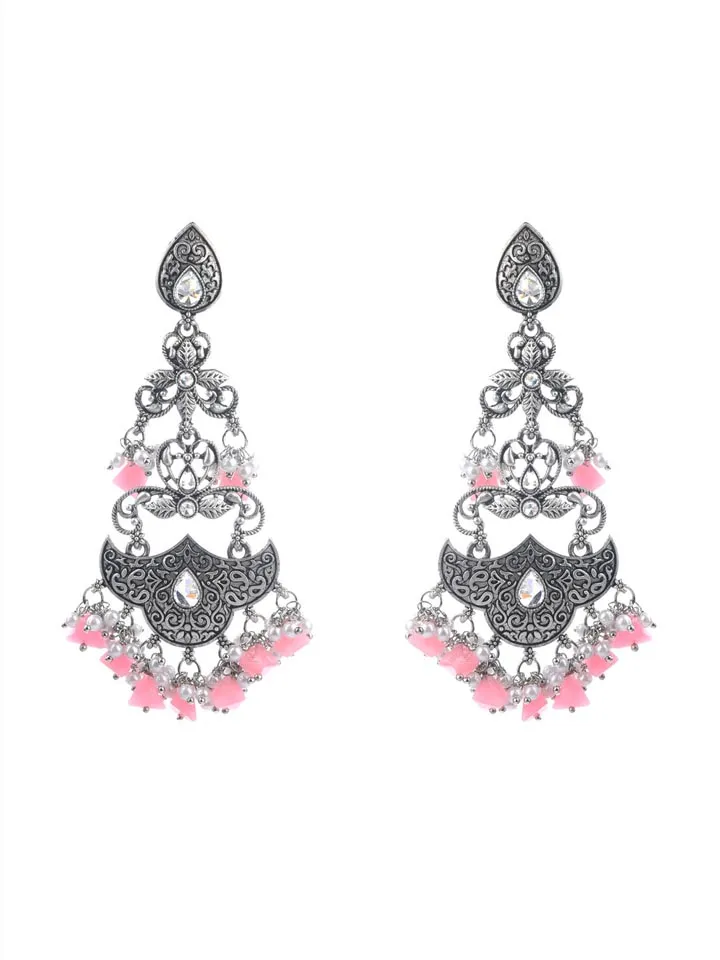 Oxidised Long Earrings in Pink color - CNB9653