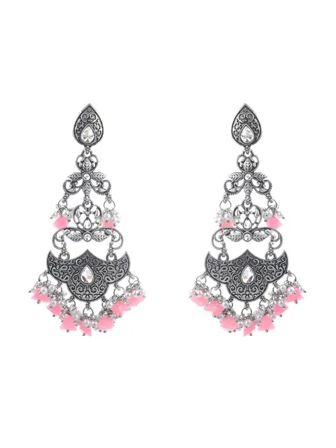 Oxidised Long Earrings in Pink color - CNB9653