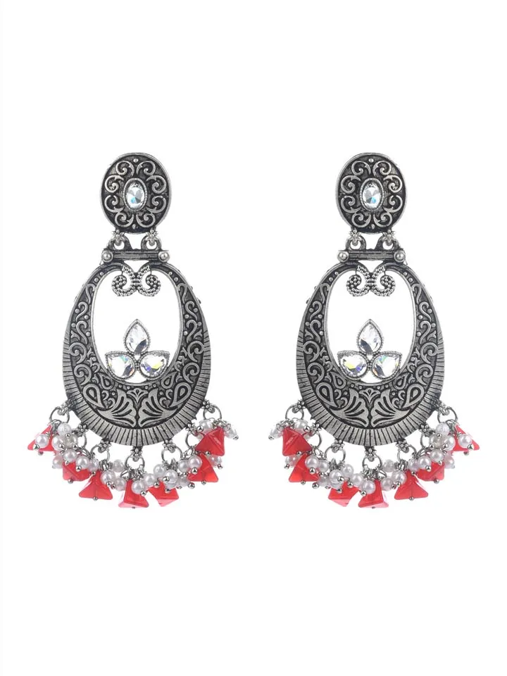 Oxidised Long Earrings in Red color - CNB9618