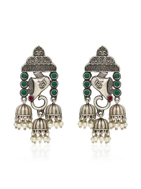 Oxidised Jhumka Earrings in Green color - CNB35252
