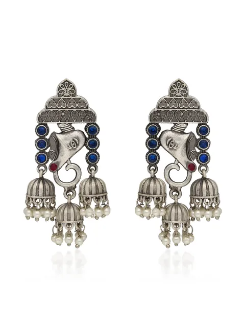 Oxidised Jhumka Earrings in Blue color - CNB35251