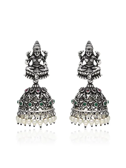 Temple Jhumka Earrings in Ruby & Green color - CNB35242