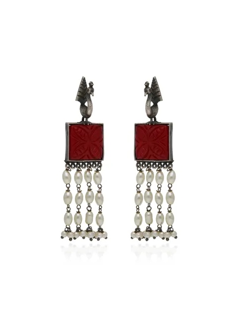 Oxidised Long Earrings in Ruby color - CNB31527