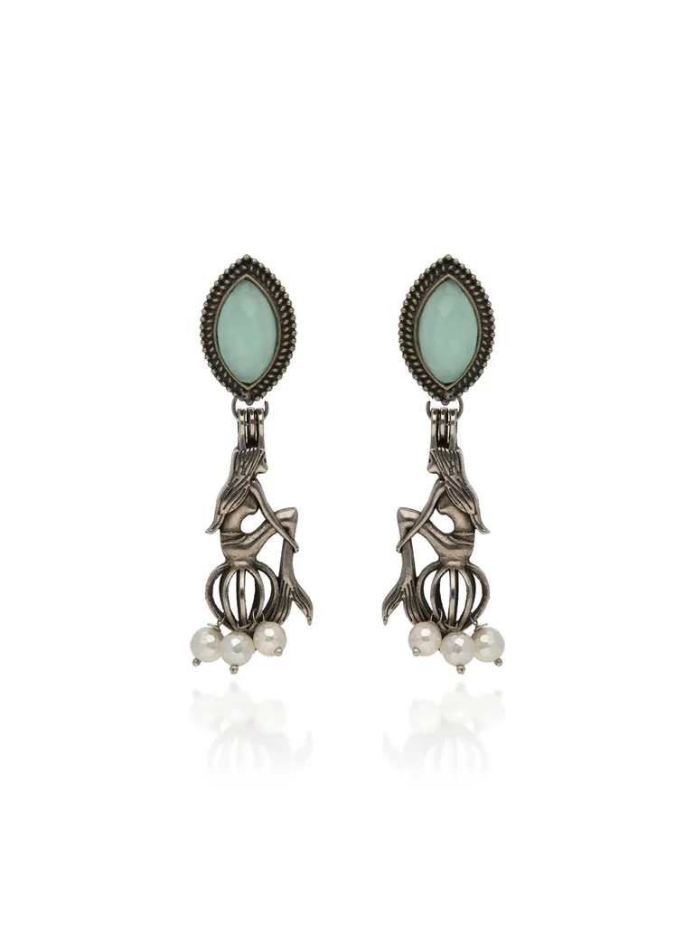 Oxidised Long Earrings in Mint color - CNB31515