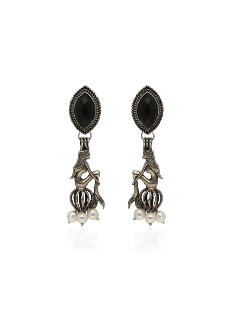 Oxidised Long Earrings in Black color - CNB31517