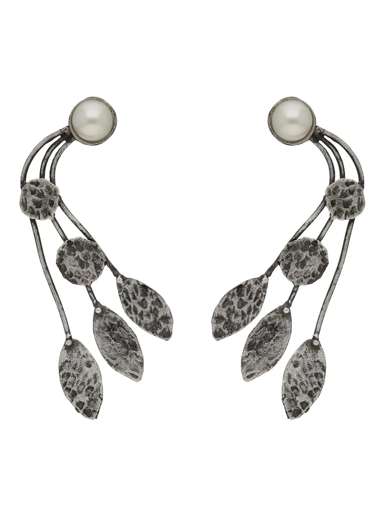 Oxidised Long Earrings in White color - CNB26703