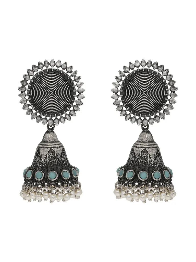 Oxidised Jhumka Earrings in Firoza color - CNB26714