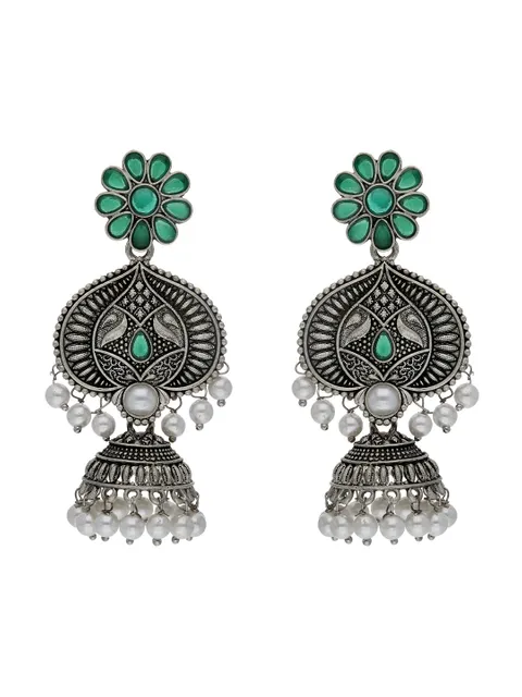Oxidised Jhumka Earrings in Green color - CNB17970