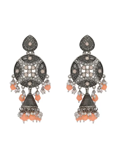 Oxidised Jhumka Earrings in Peach color - CNB18038