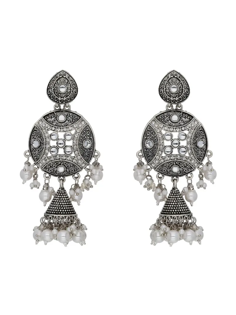Oxidised Jhumka Earrings in White color - CNB18040