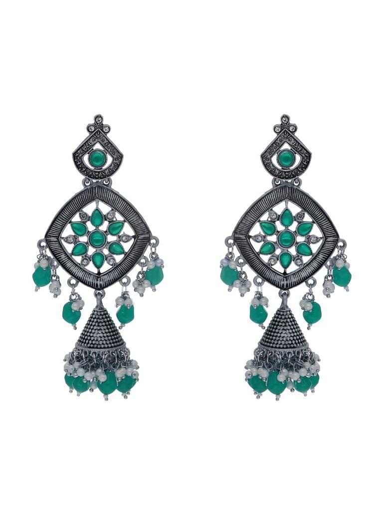 Oxidised Jhumka Earrings in Green color - CNB18043