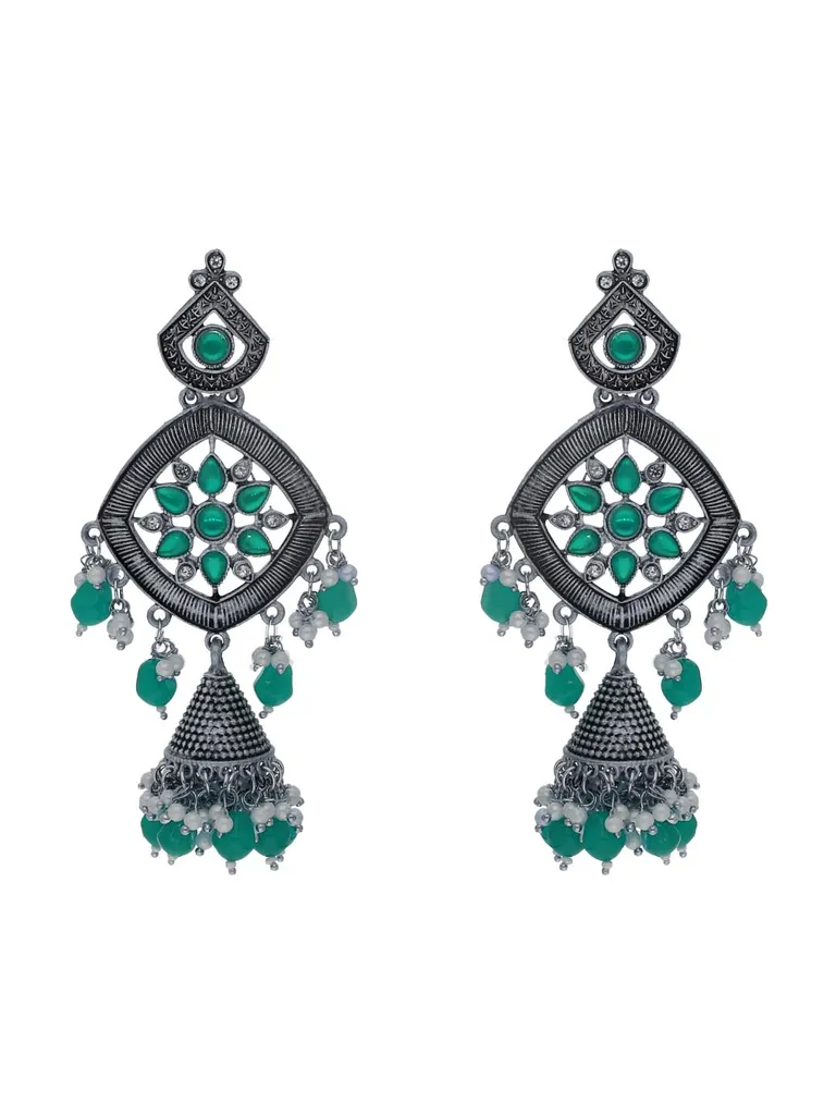 Oxidised Jhumka Earrings in Green color - CNB18043