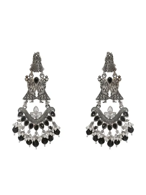 Oxidised Long Earrings in Black color - CNB18007