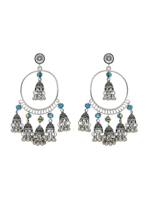 Oxidised Jhumka Earrings in Light Blue color - S30157