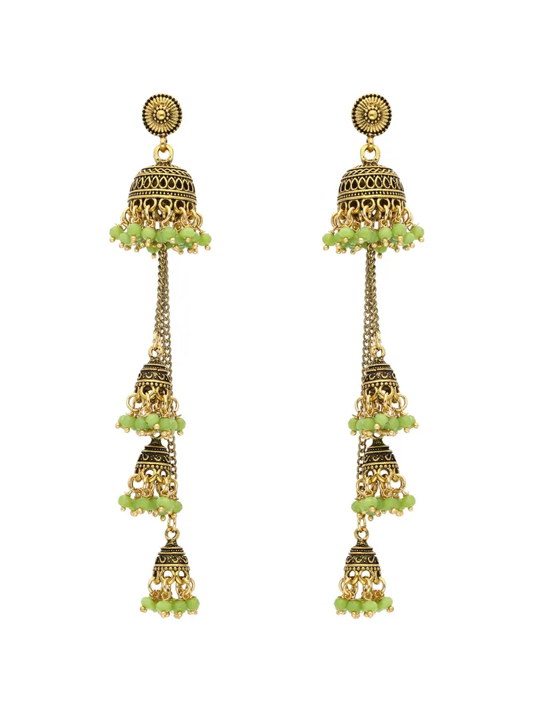 Oxidised Jhumka Earrings in Mint color - S30132