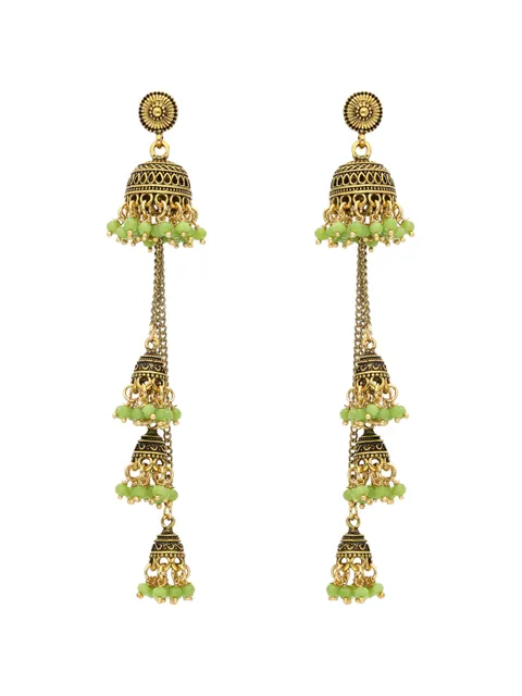Oxidised Jhumka Earrings in Mint color - S30132