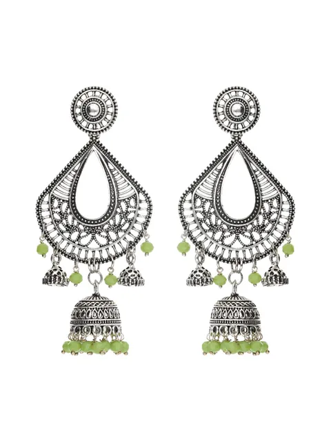 Oxidised Jhumka Earrings in Light Green color - S30120