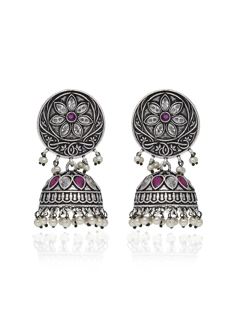 Oxidised Jhumka Earrings in Ruby color - CNB39317