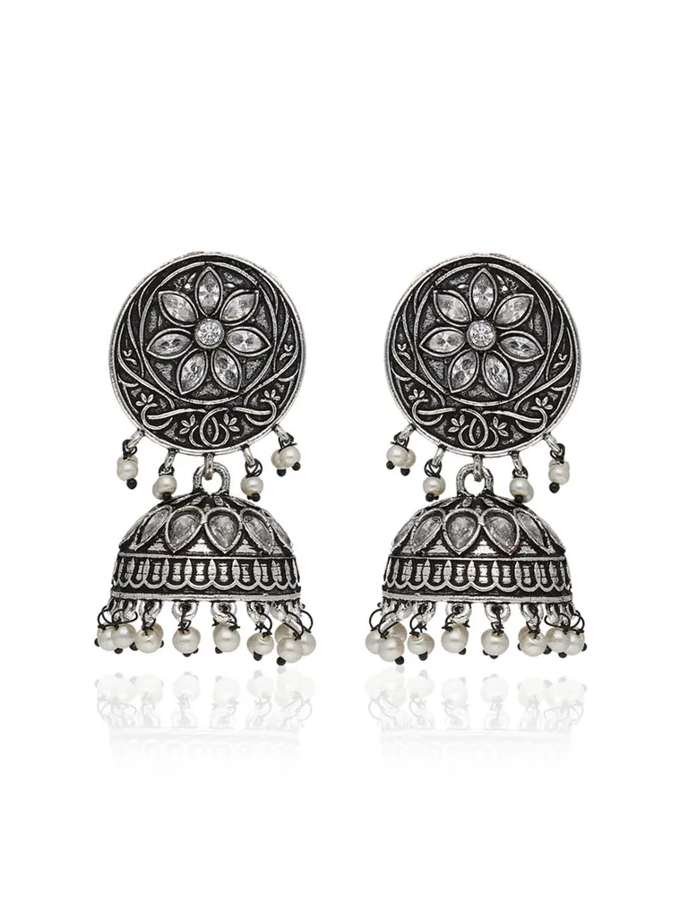 Oxidised Jhumka Earrings in White color - CNB39316