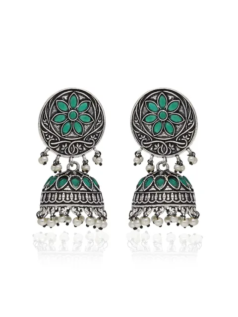 Oxidised Jhumka Earrings in Green color - CNB39318