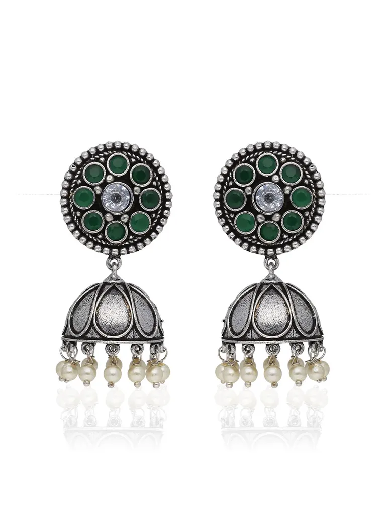 Oxidised Jhumka Earrings in Green color - CNB39276