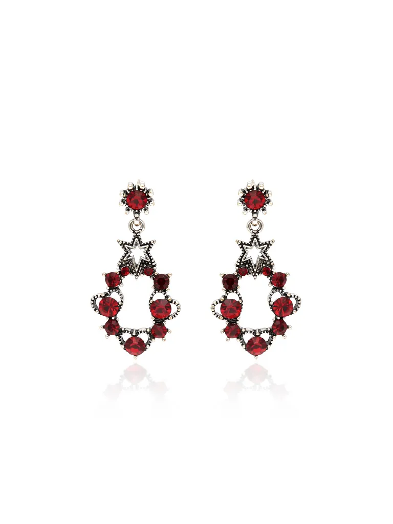 Oxidised Dangler Earrings in Maroon color - CNB36537