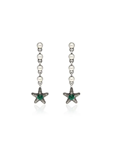 Oxidised Dangler Earrings in Green color - CNB36539