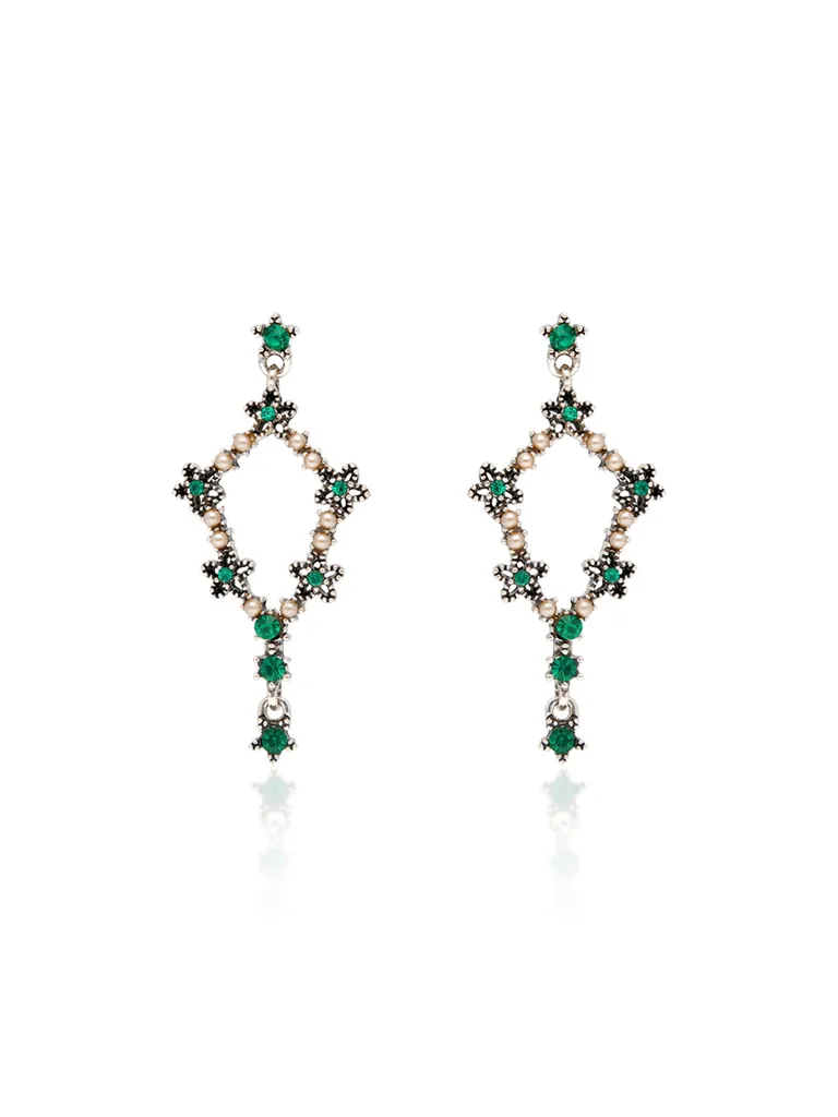 Oxidised Dangler Earrings in Green color - CNB36532