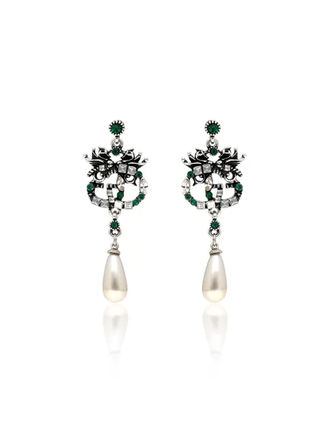 Oxidised Dangler Earrings in Green color - CNB36490