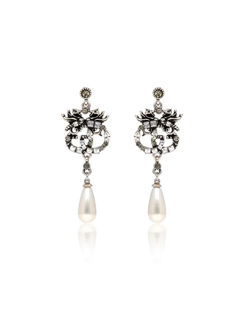 Oxidised Dangler Earrings in White color - CNB36491