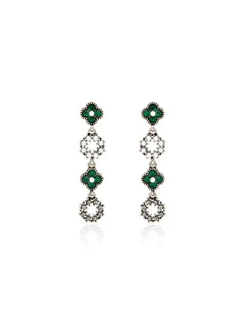 Oxidised Dangler Earrings in Green color - CNB36487